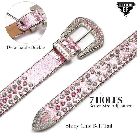 2199 Rhinestone Goth Bling Belts For Women And Men Western Cowboy Cowgirl Belt - Picture 4 of 5